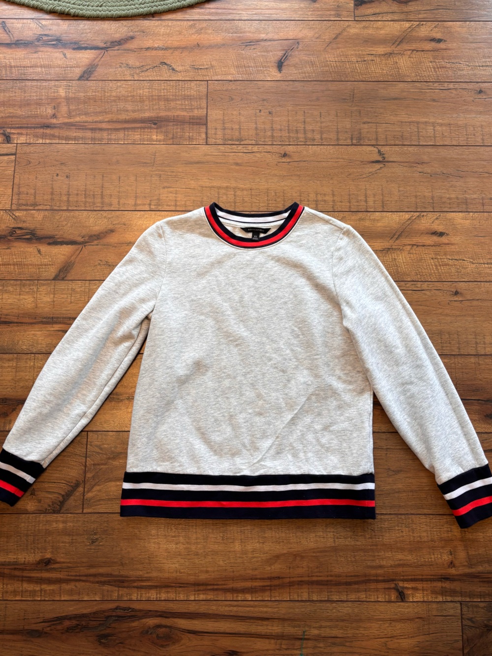 Banana Republic Gray Sweater with Navy & Red Trim